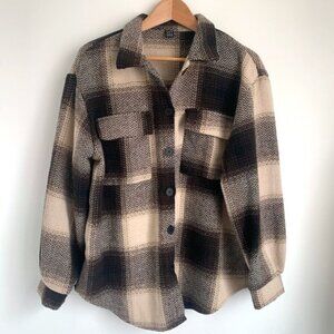 Shein Beige Brown Plaid Shacket